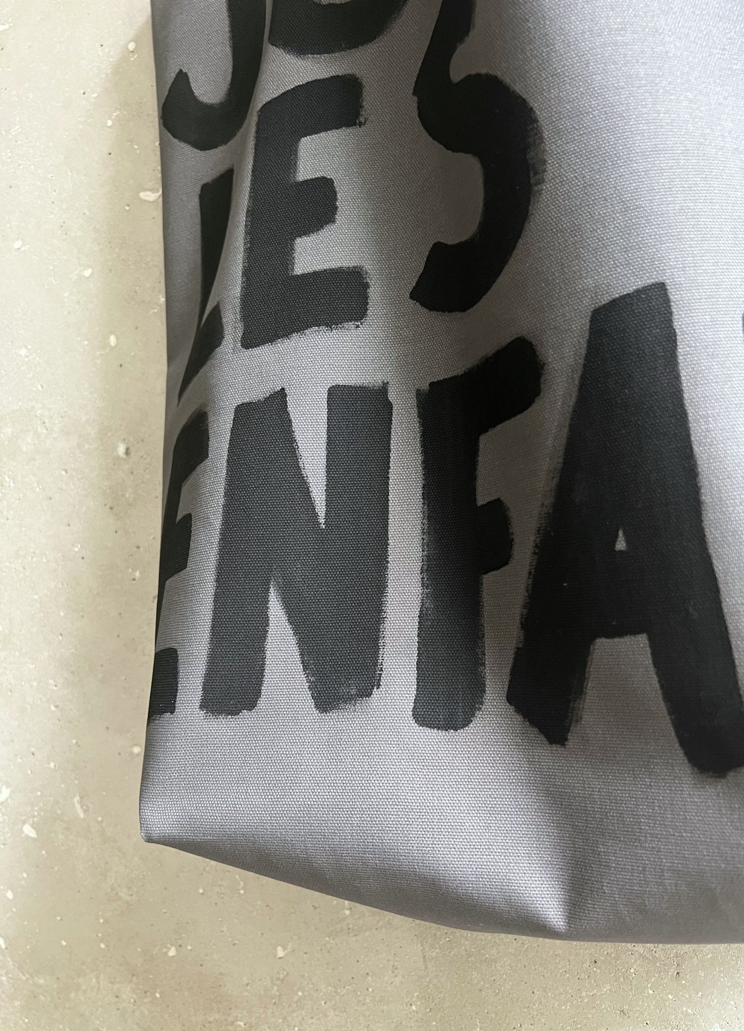 Hand painted tote bag concrete grey