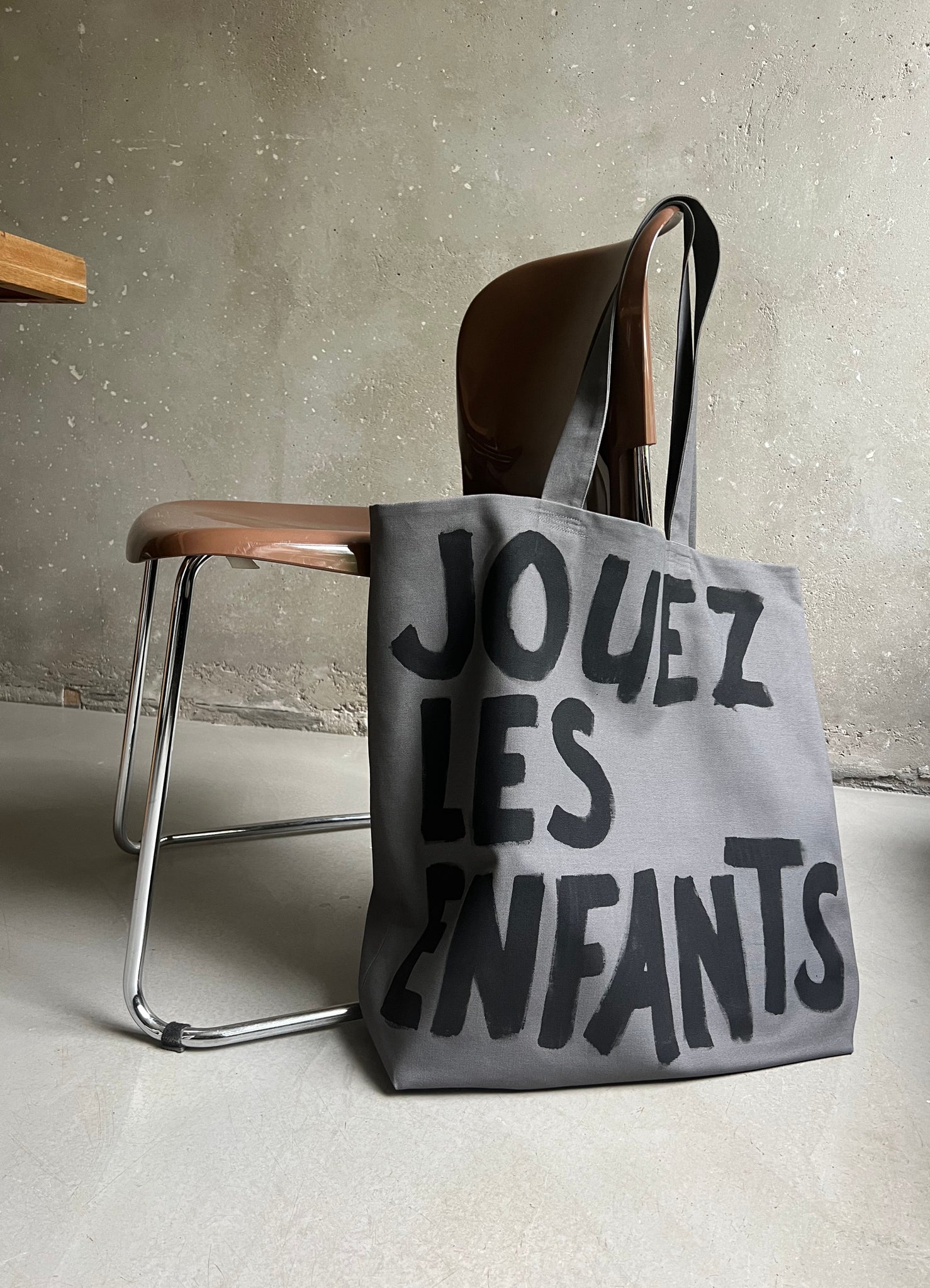 Hand painted tote bag concrete grey
