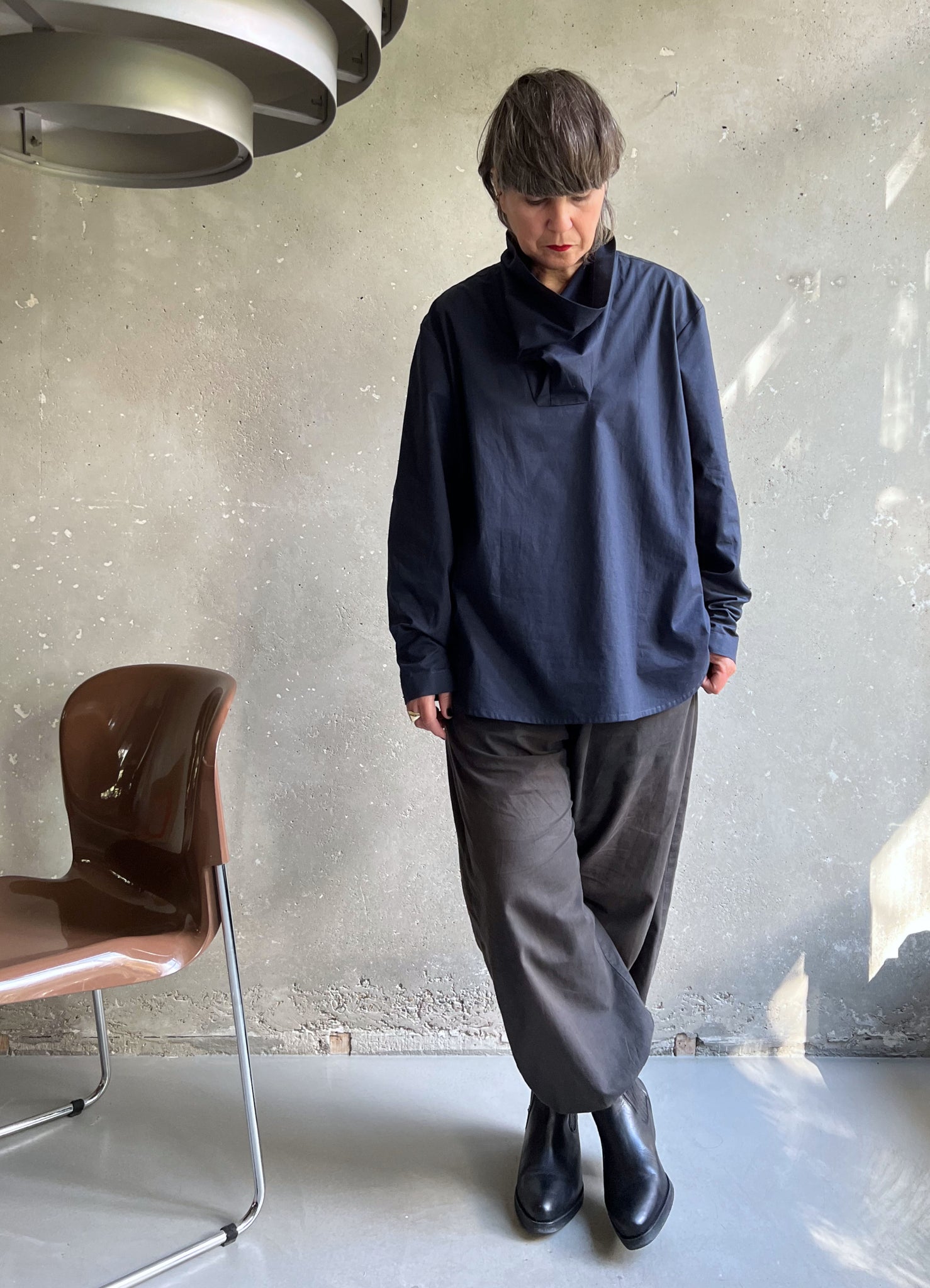 Funnel neck smock navy blue